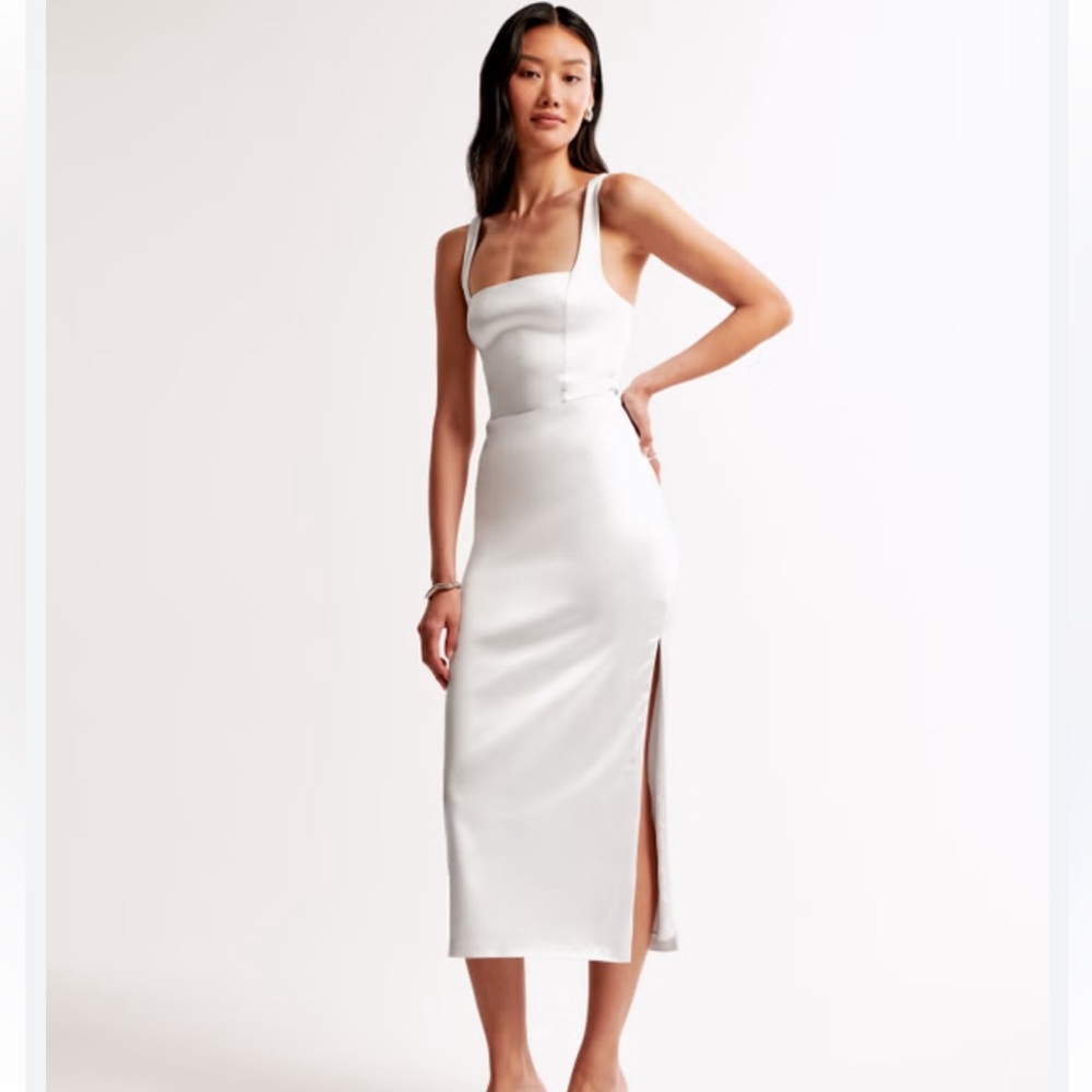 Abercrombie & Fitch Sculpting Stretch Satin Midi Dress in Pearl size Large NWT